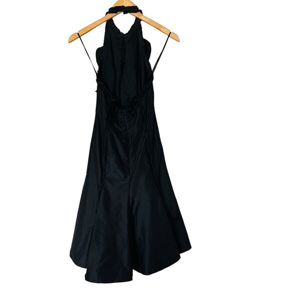 Badgley Mischka Ruffle Halter Midi Dress Size 0 Black - Picture 2 of 6